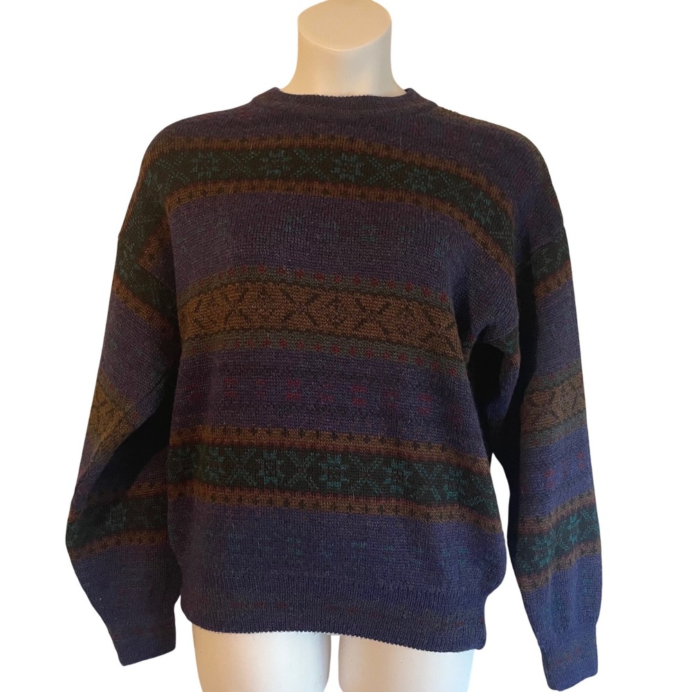 Vintage International Passport Fair Isle Sweater Mens Medium Wool Blend Grandpa